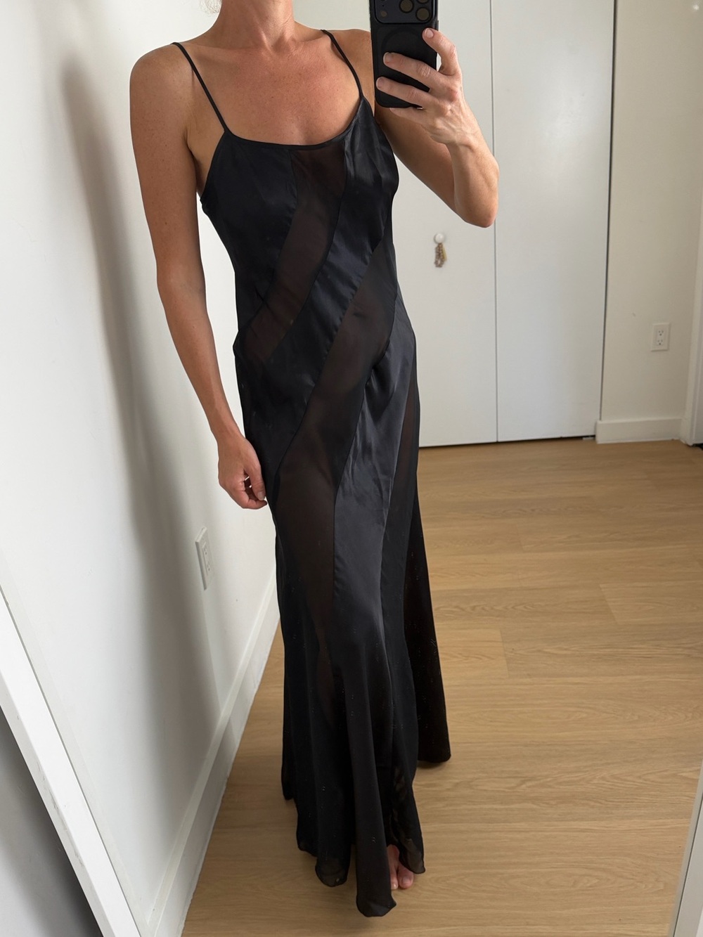 Vintage 1990s Frederick's of Hollywood Sheer Spiral Panel Maxi Slip Dress M